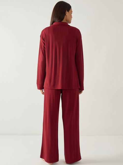 Red Button Down Textured Jersey Co-Ord Set