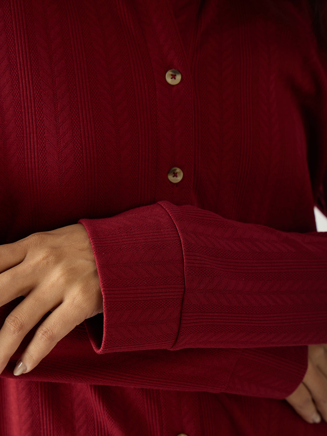 Red Button Down Textured Jersey Co-Ord Set