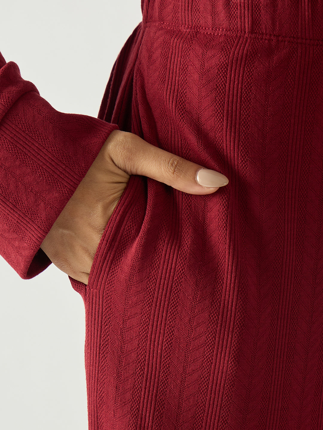 Red Button Down Textured Jersey Co-Ord Set