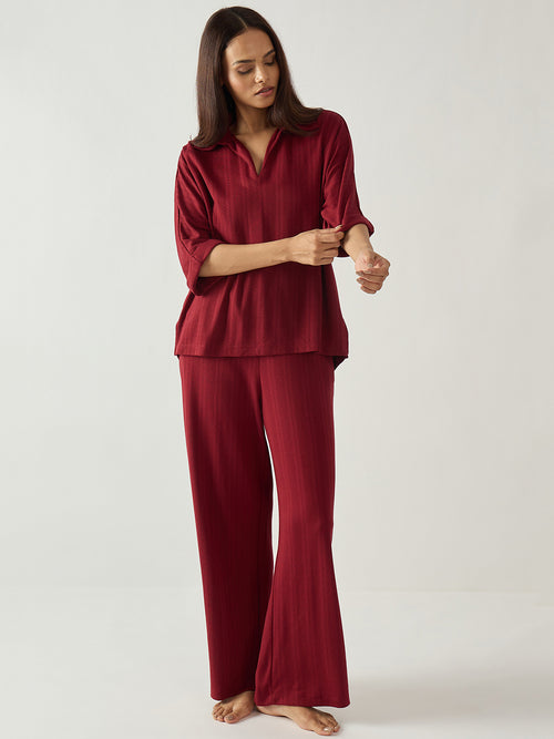 Red Kimono Textured Jersey Co-Ord Set