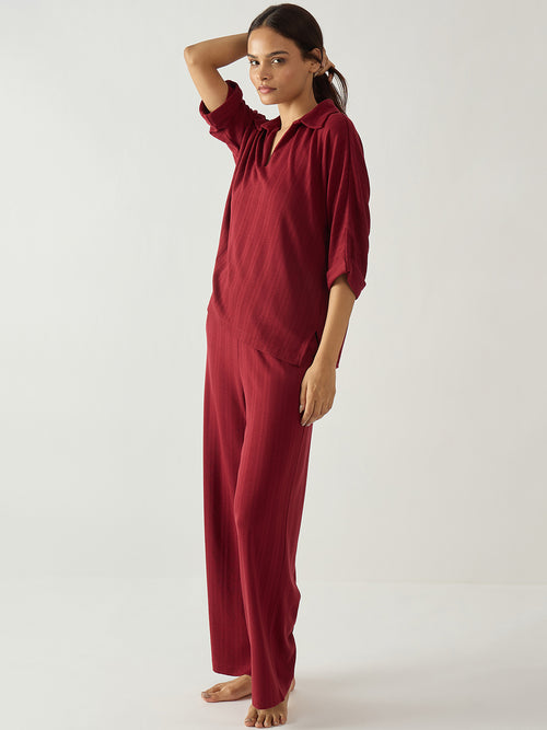 Red Kimono Textured Jersey Co-Ord Set