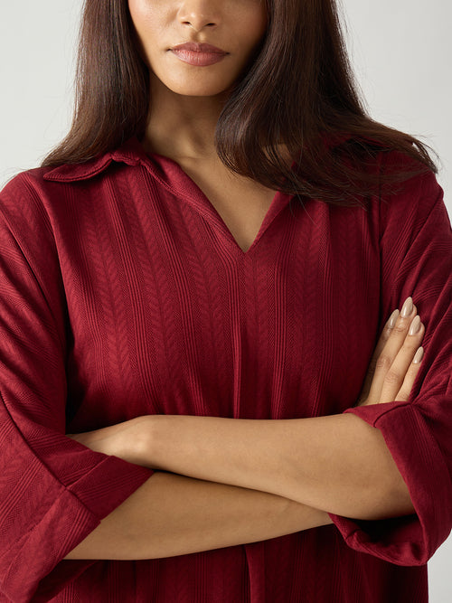 Red Kimono Textured Jersey Co-Ord Set