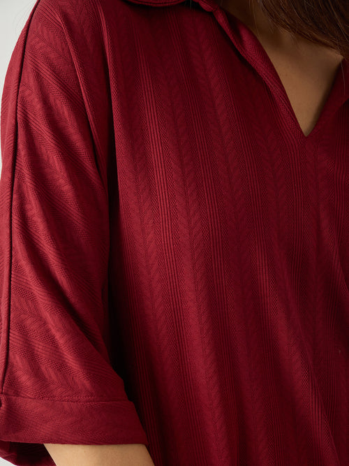 Red Kimono Textured Jersey Co-Ord Set