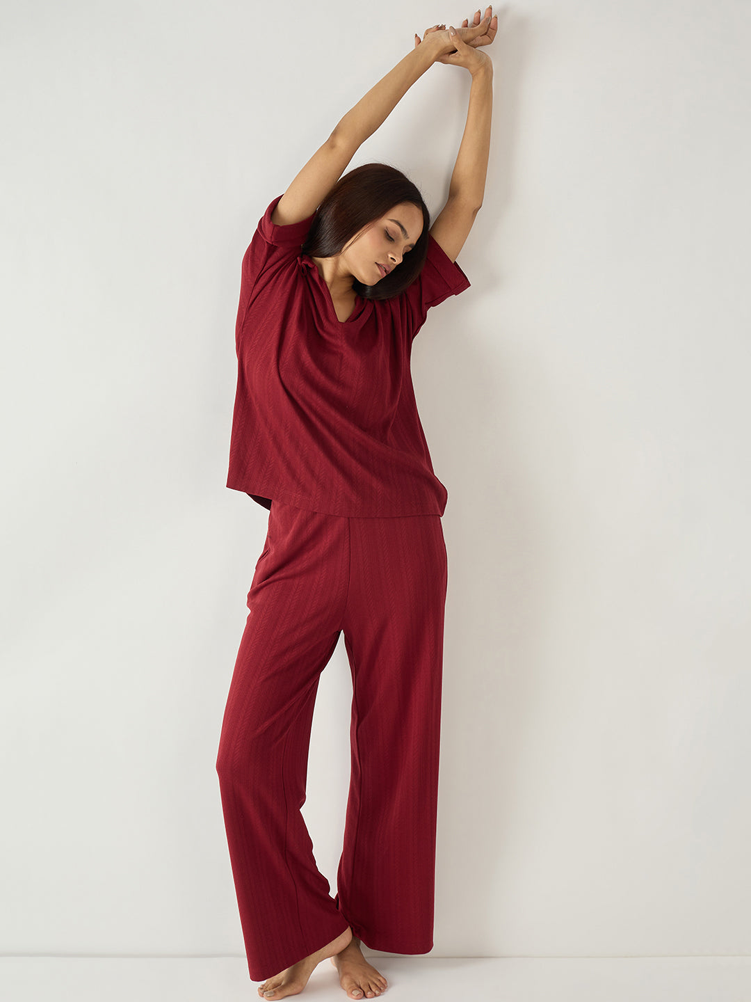 Red Kimono Textured Jersey Co-Ord Set