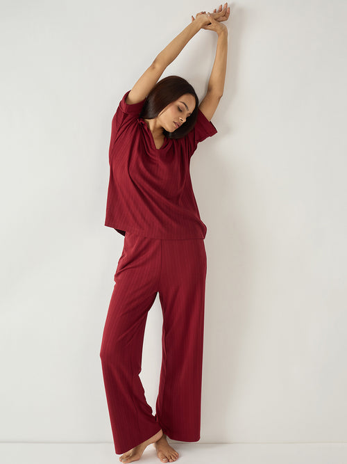 Red Kimono Textured Jersey Co-Ord Set