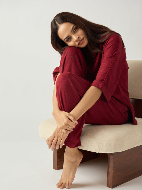Red Kimono Textured Jersey Co-Ord Set