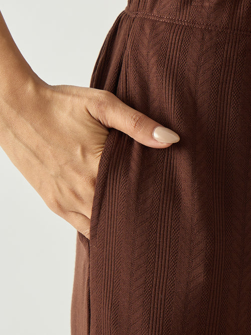 Brown Button Down Textured Jersey Co-Ord Set
