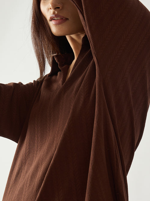 Brown Kimono Textured Jersey Co-Ord Set