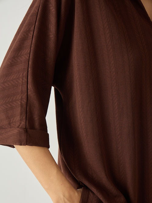 Brown Kimono Textured Jersey Co-Ord Set