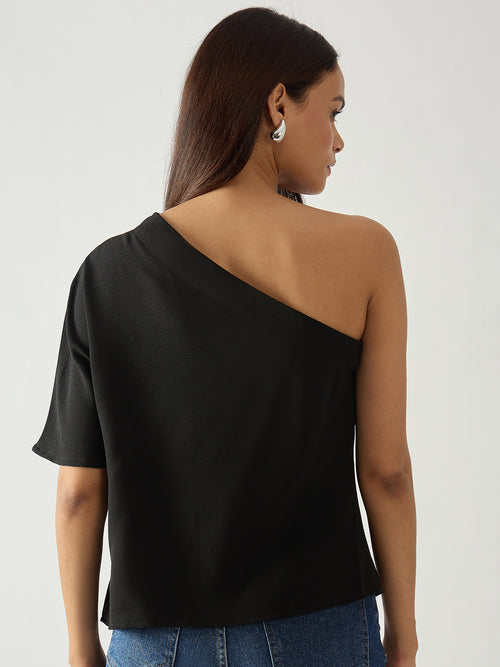 Black Pleated One Shoulder Top