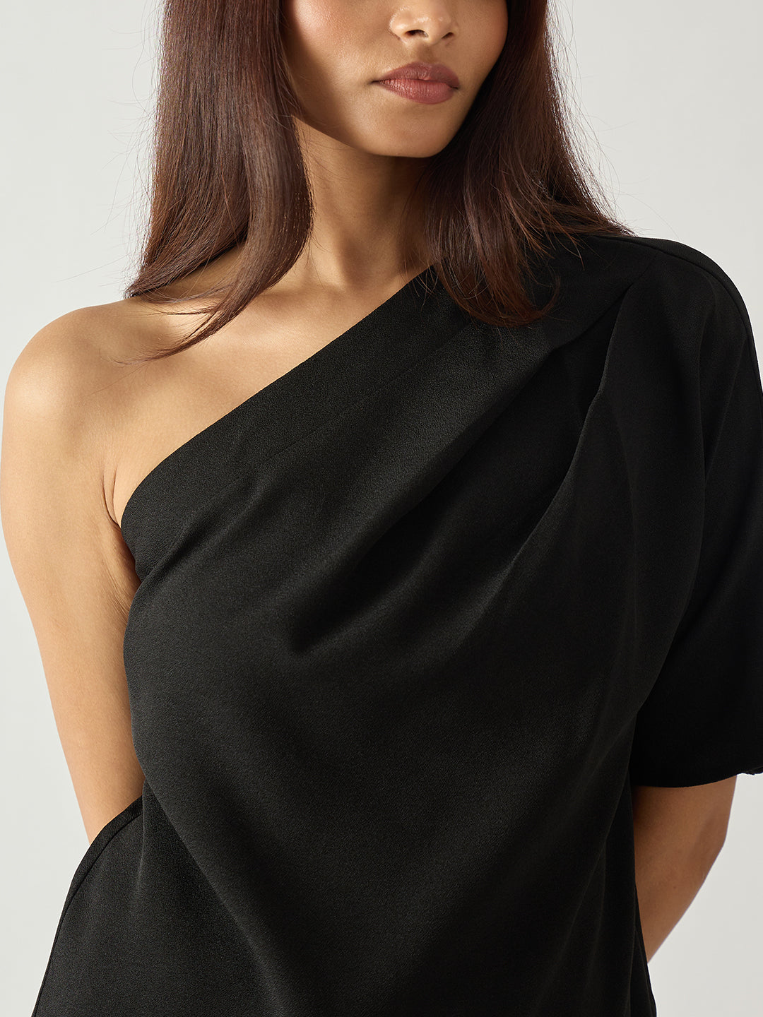 Black Pleated One Shoulder Top
