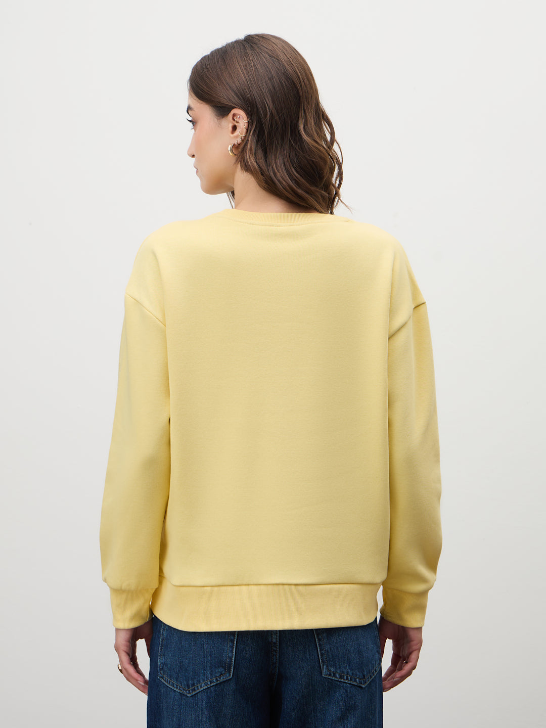 Butter Yellow Crew Neck Fleece Sweatshirt