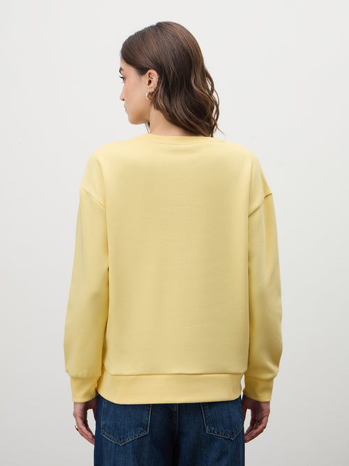 Butter Yellow Crew Neck Fleece Sweatshirt
