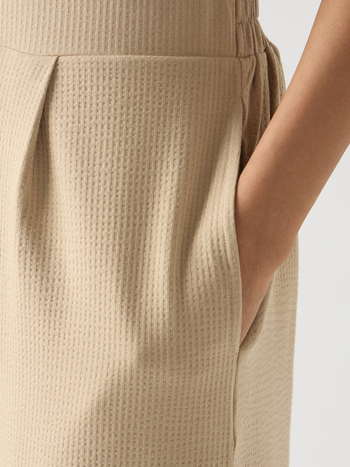 Beige Seersucker Cotton Knit Straight Pants