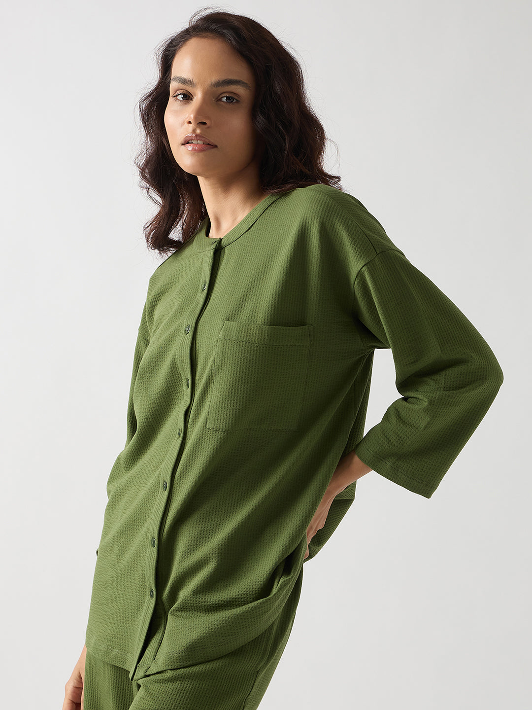 Green Seersucker Cotton Knit Shirt