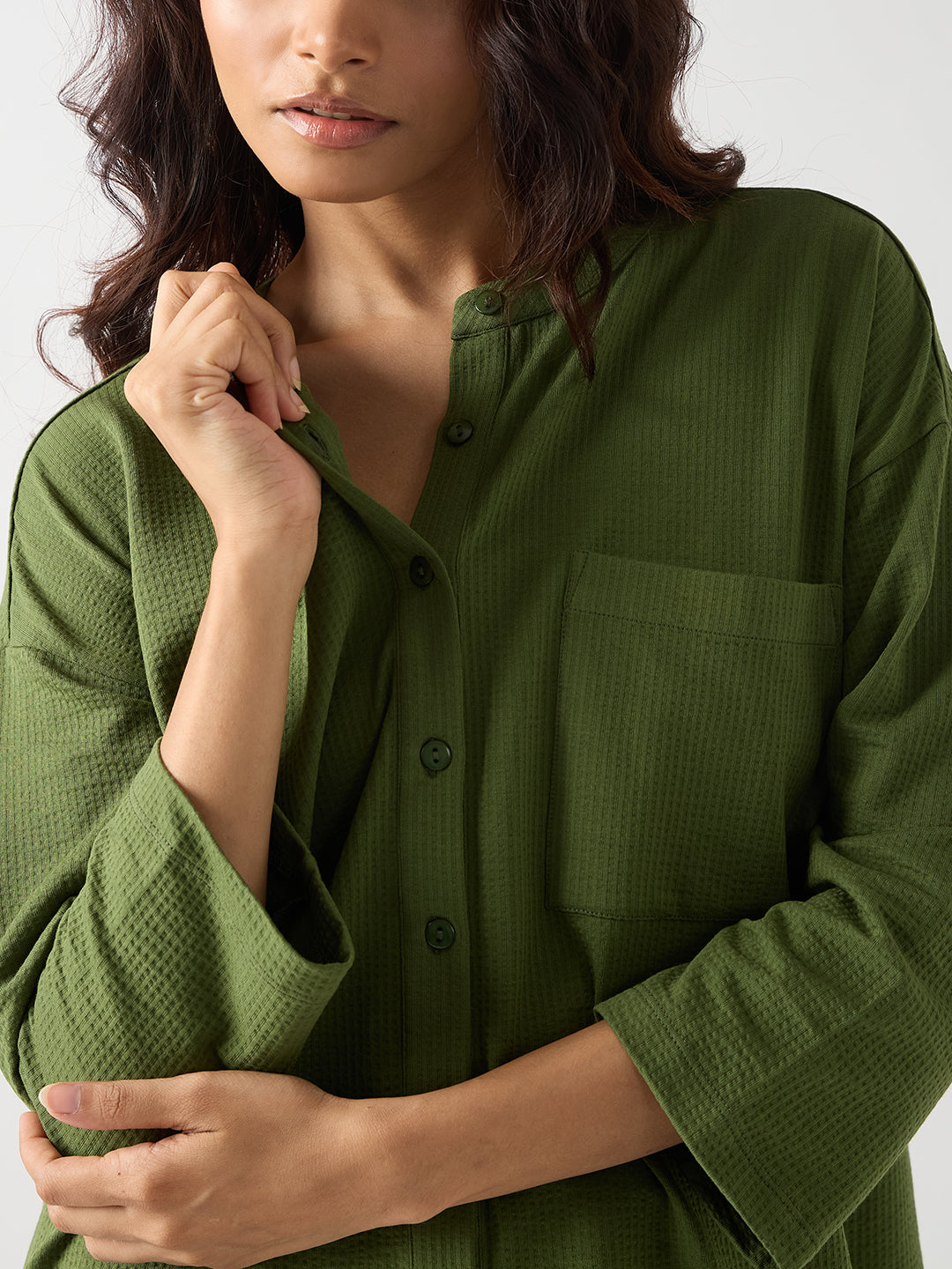Green Seersucker Cotton Knit Shirt