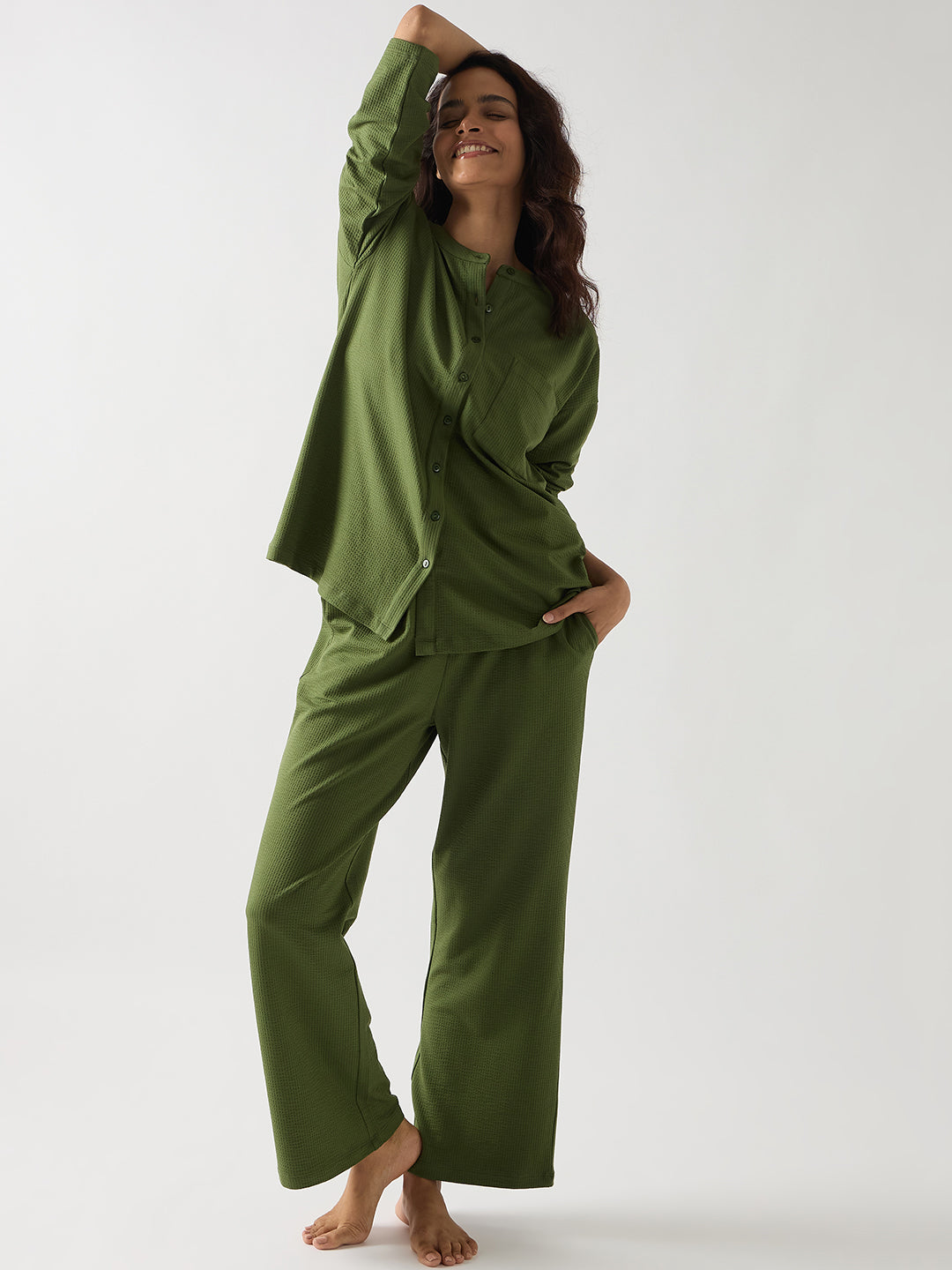 Green Seersucker Cotton Knit Shirt