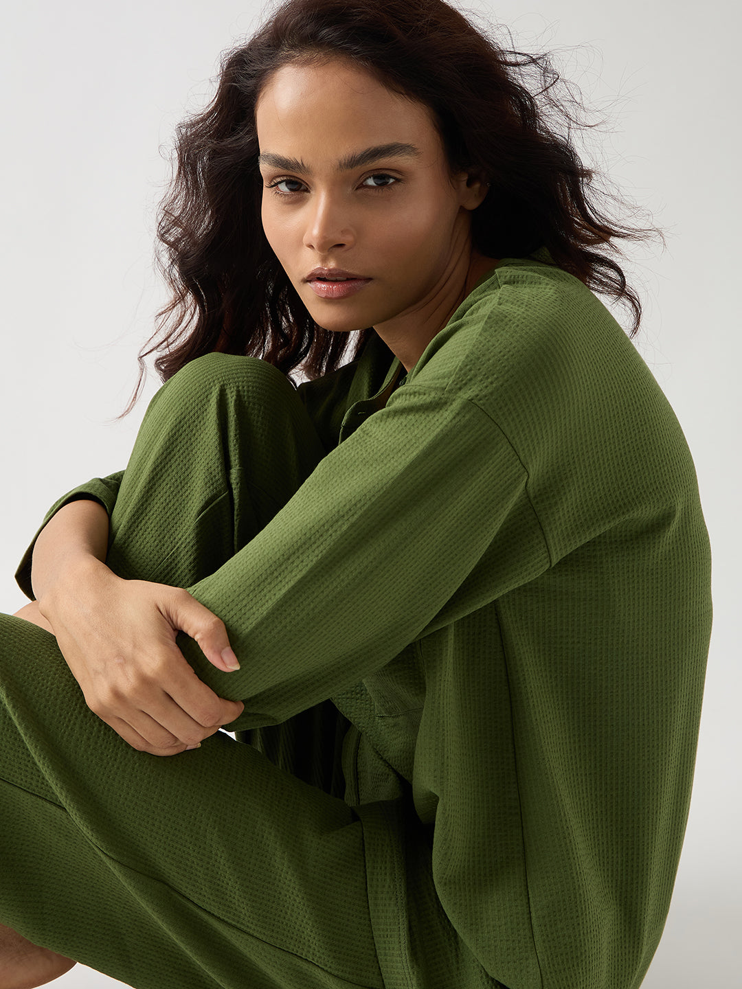 Green Seersucker Cotton Knit Shirt