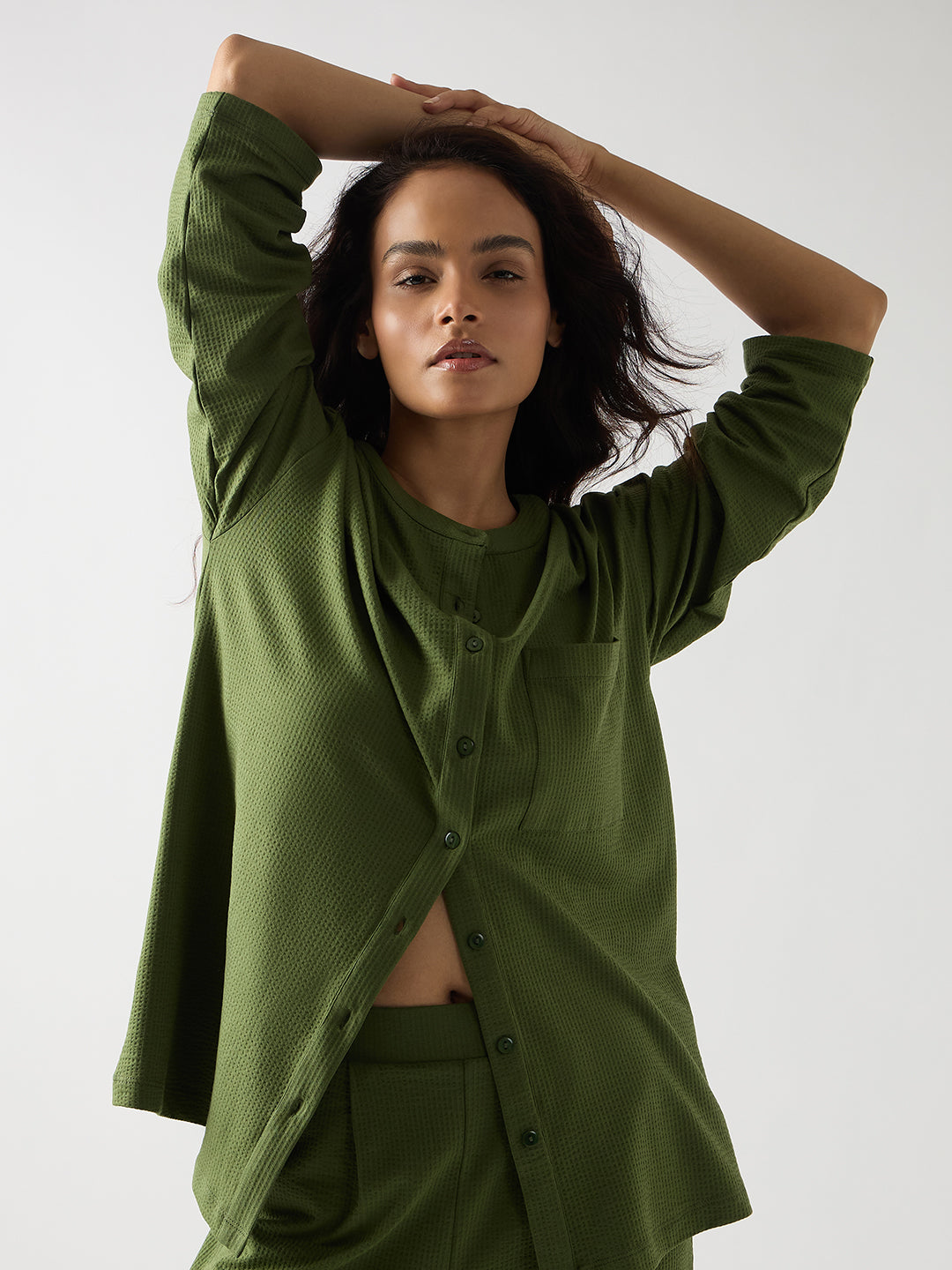 Green Seersucker Cotton Knit Shirt
