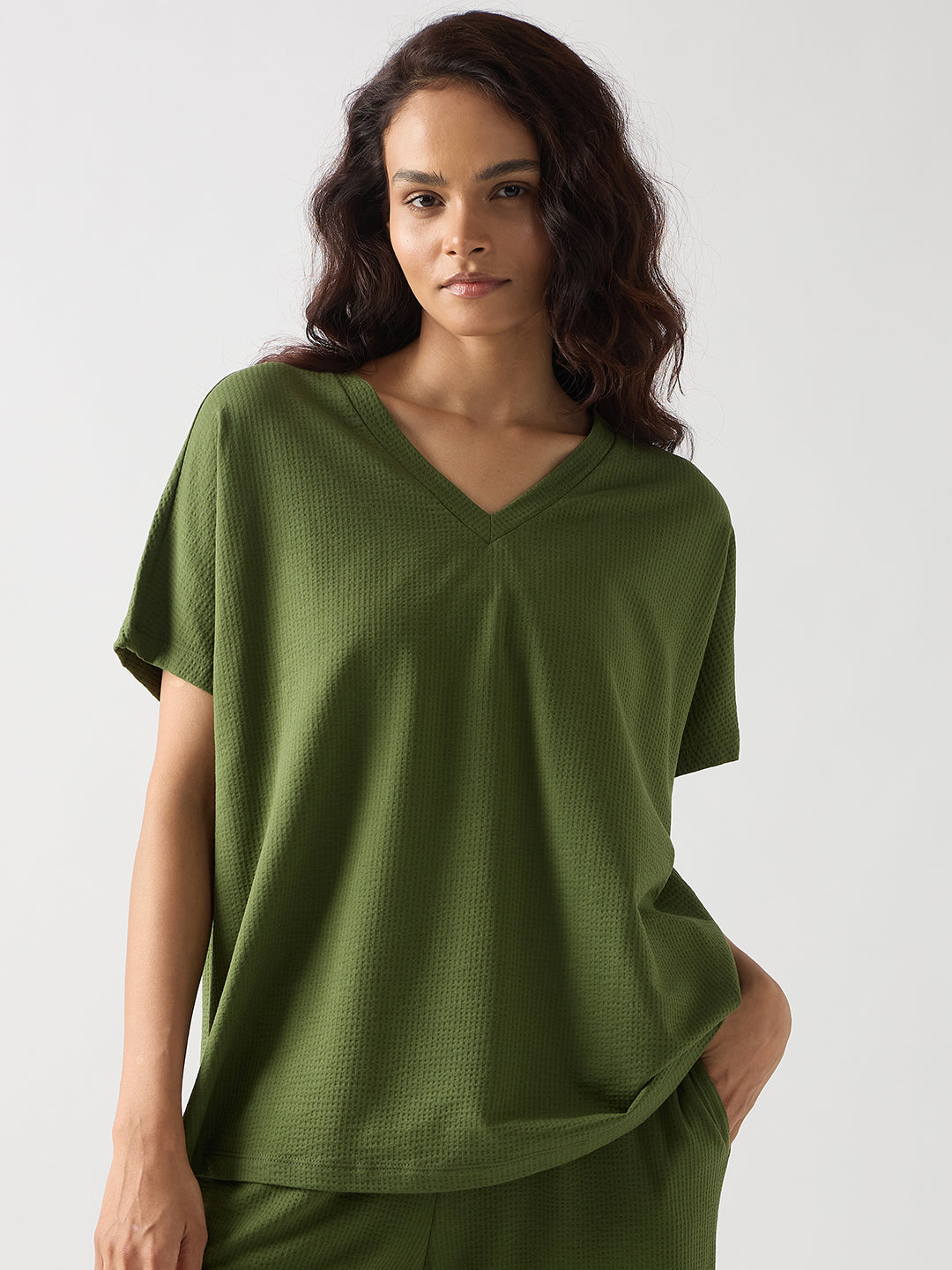 Green Seersucker Cotton Knit T-Shirt