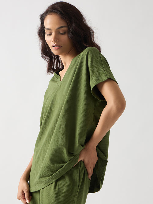 Green Seersucker Cotton Knit T-Shirt