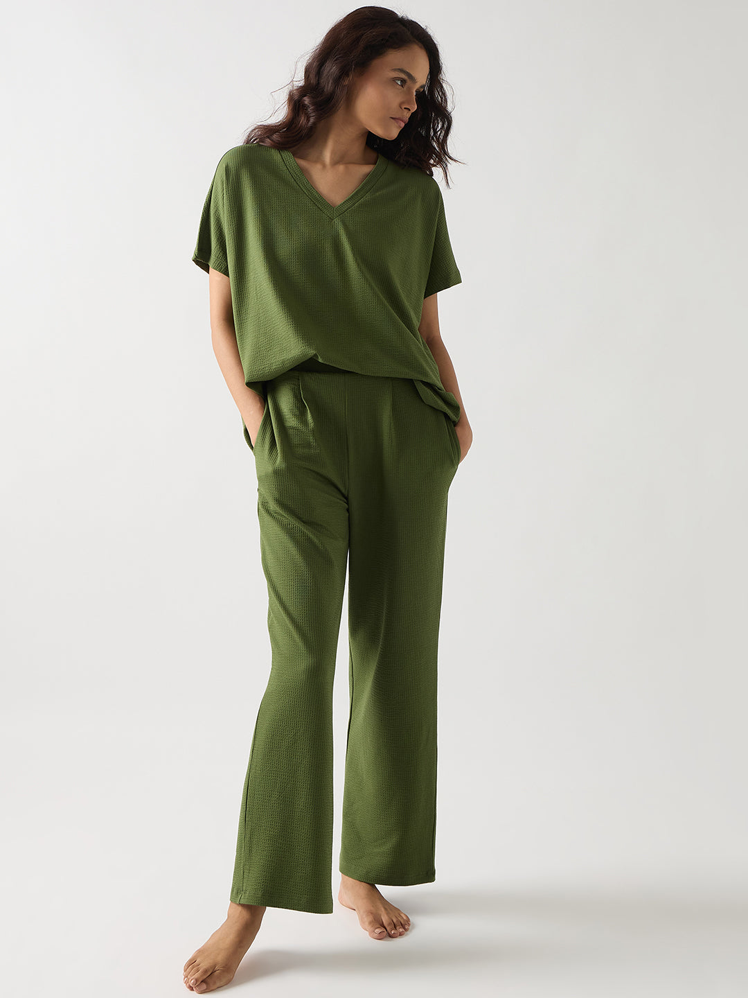 Green Seersucker Cotton Knit T-Shirt