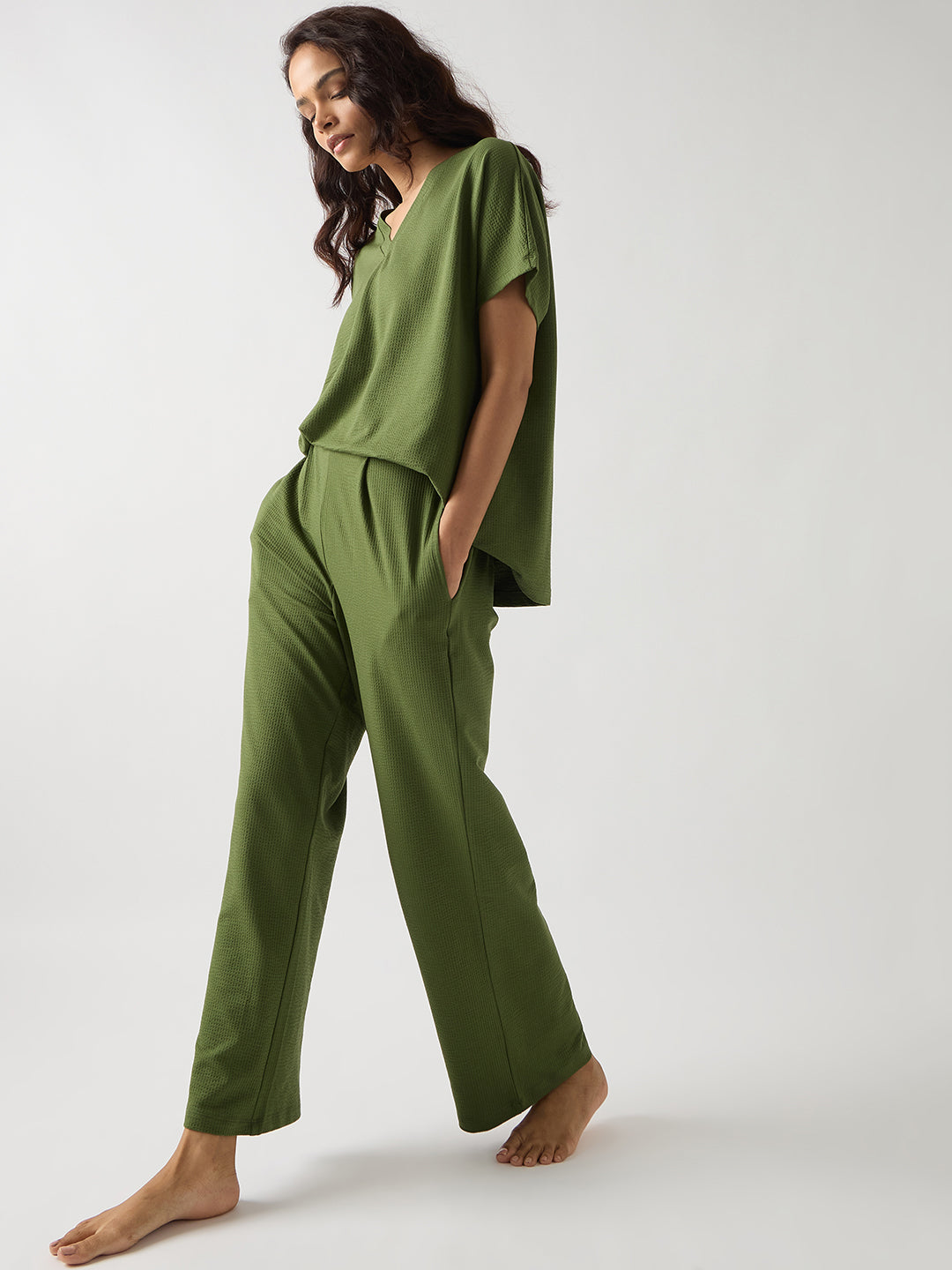 Green Seersucker Cotton Knit T-Shirt