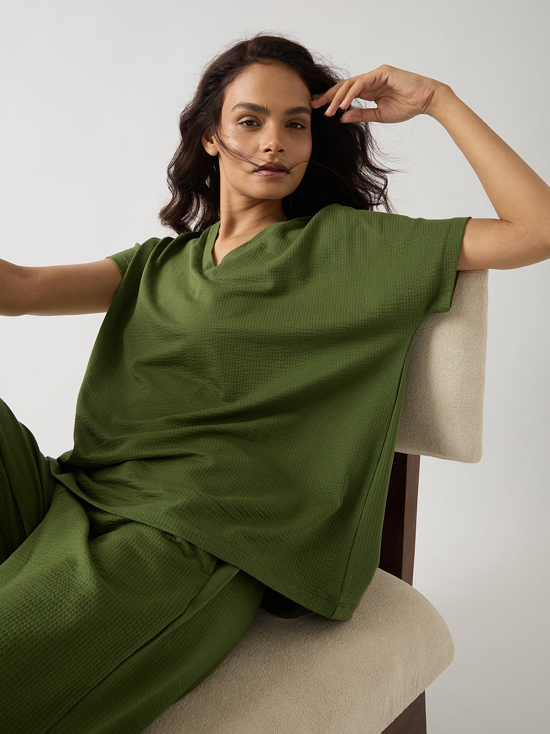 Green Seersucker Cotton Knit T-Shirt