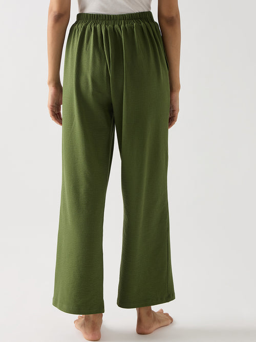 Green Seersucker Cotton Knit Straight Pants