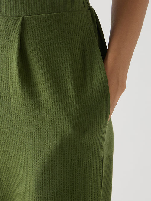 Green Seersucker Cotton Knit Straight Pants