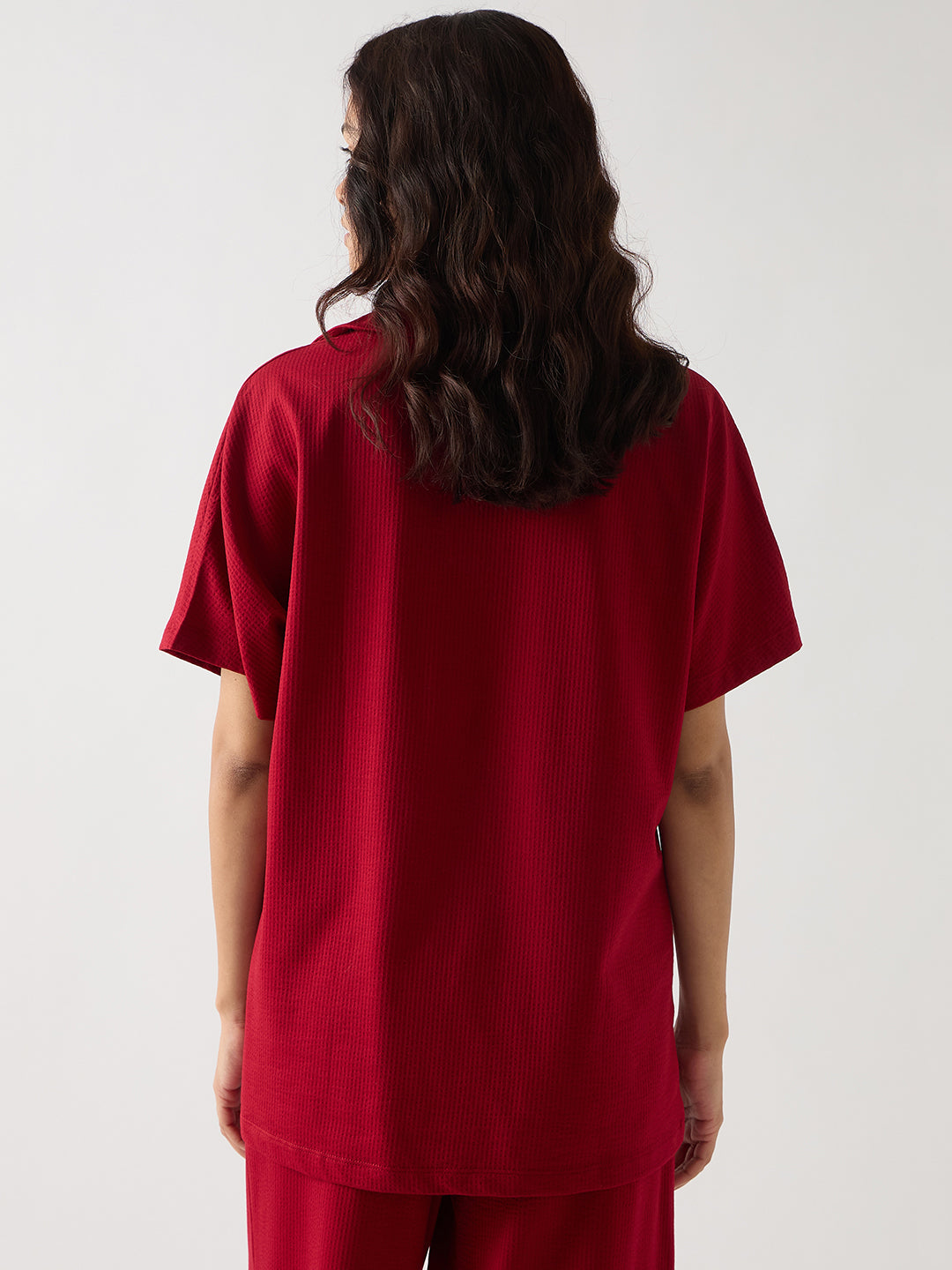 Red Seersucker Cotton Knit T- Shirt