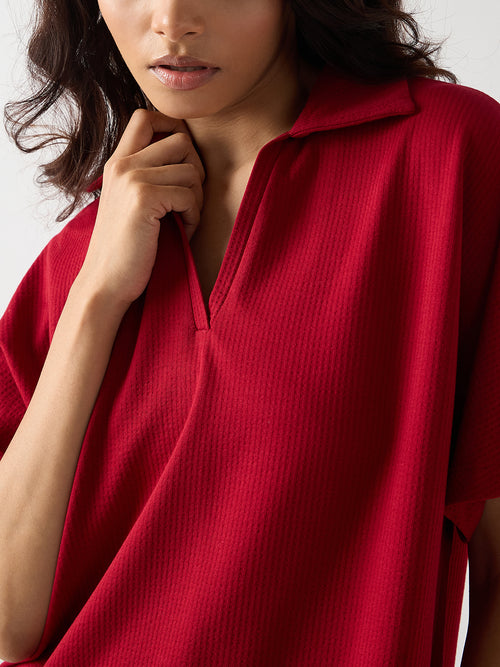 Red Seersucker Cotton Knit T- Shirt