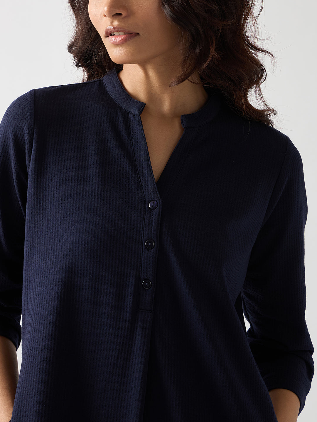 Navy Seersucker Cotton Knit Maxi Dress