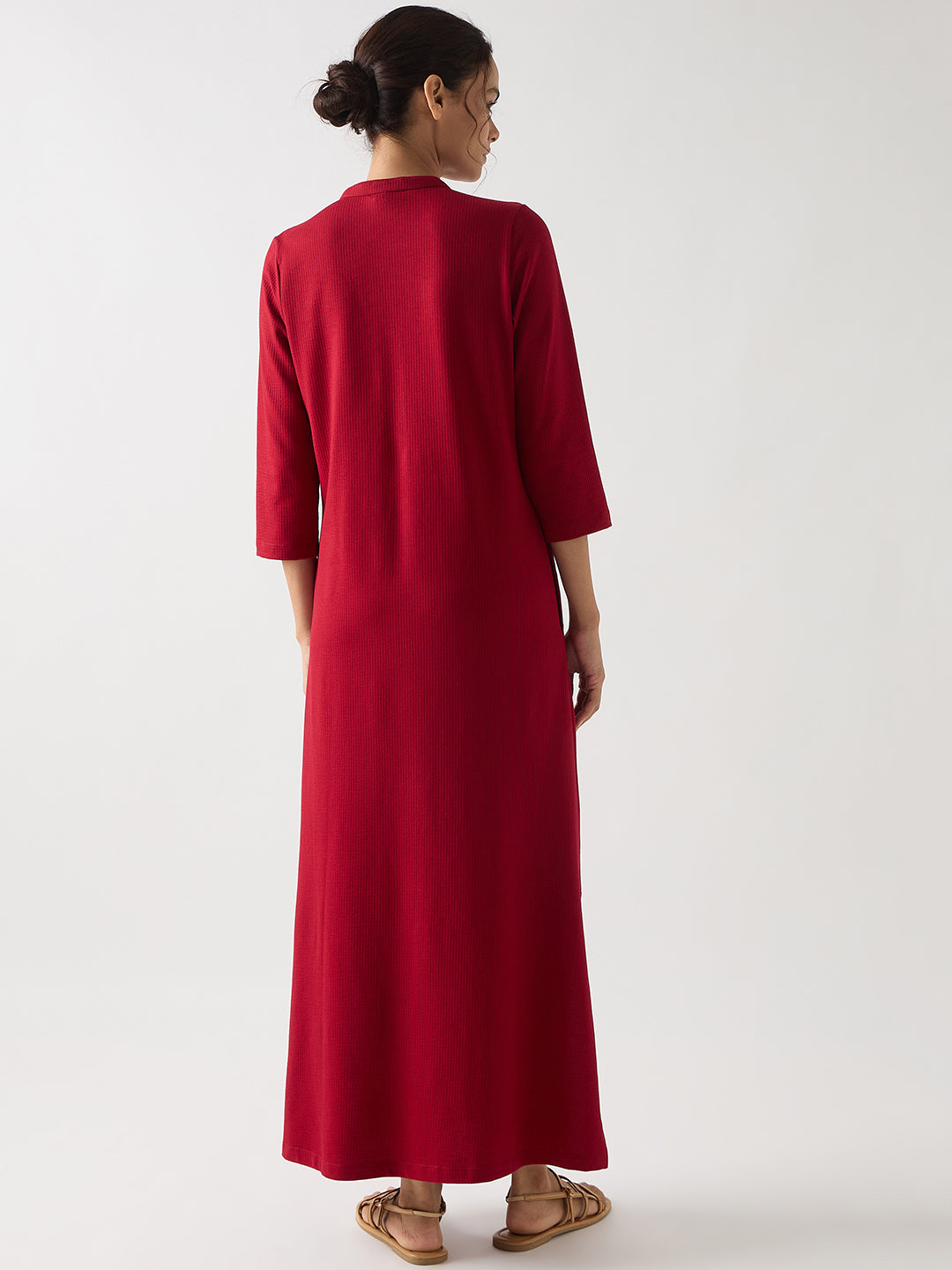 Red Seersucker Cotton Knit Maxi Dress