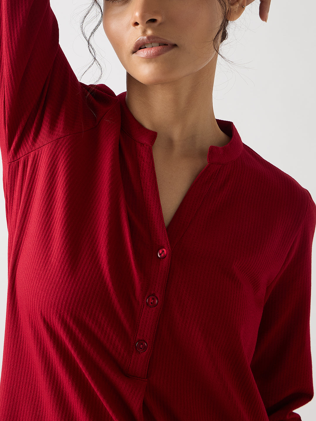 Red Seersucker Cotton Knit Maxi Dress