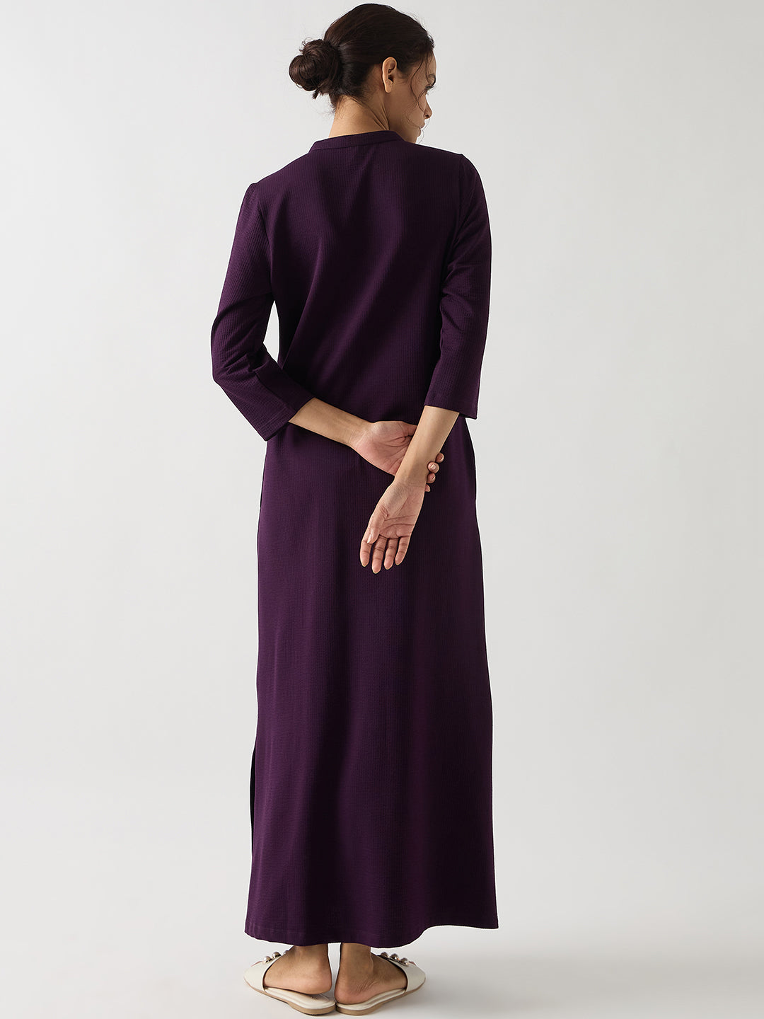Purple Seersucker Cotton Knit Maxi Dress