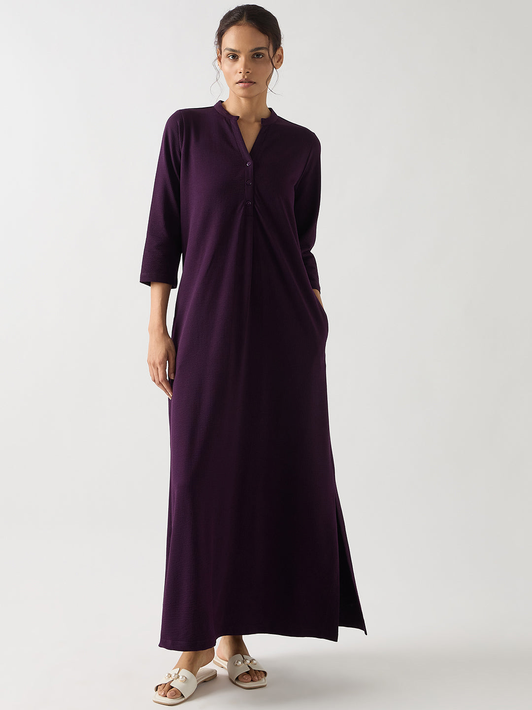 Purple Seersucker Cotton Knit Maxi Dress