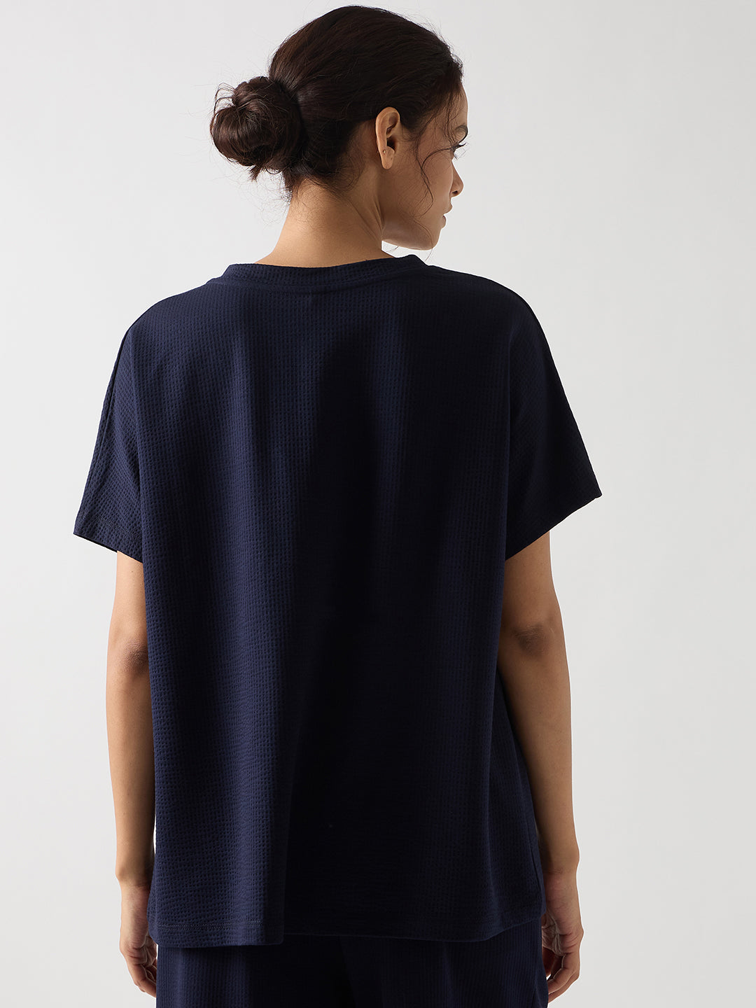 Navy Seersucker Cotton Knit T-Shirt