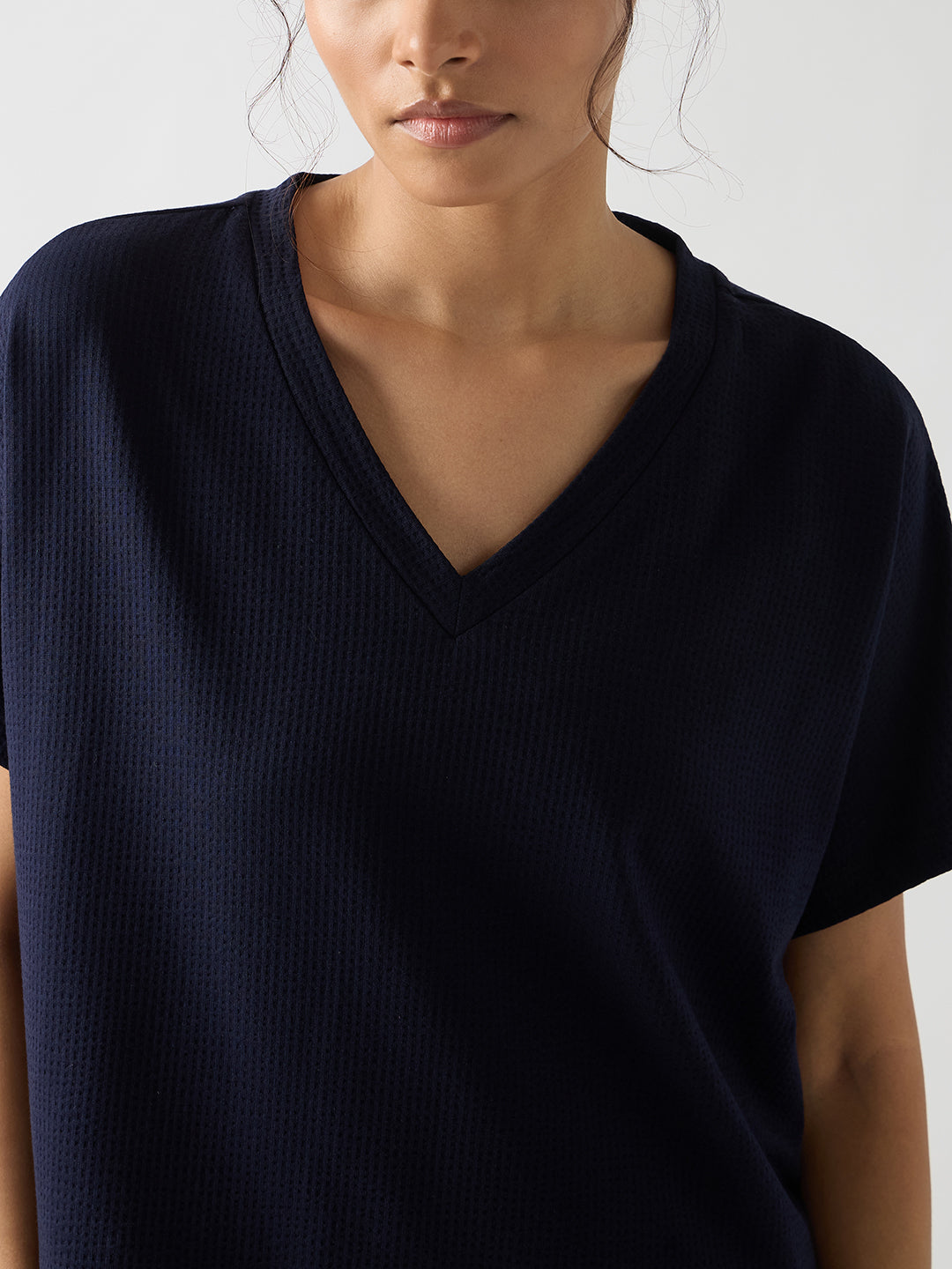 Navy Seersucker Cotton Knit T-Shirt