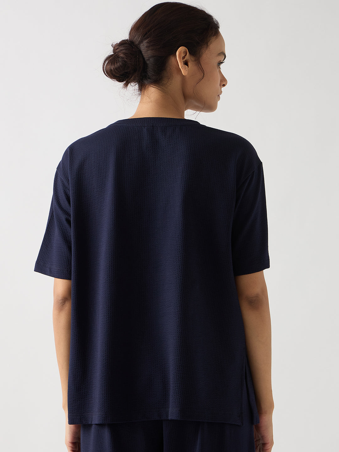 Navy Seersucker Cotton Knit T-Shirt