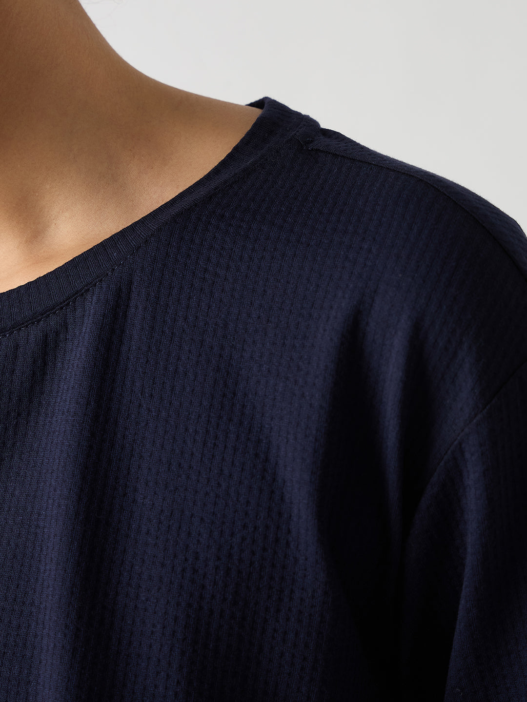 Navy Seersucker Cotton Knit T-Shirt