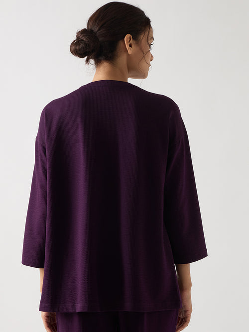 Purple Seersucker Cotton Knit Shirt