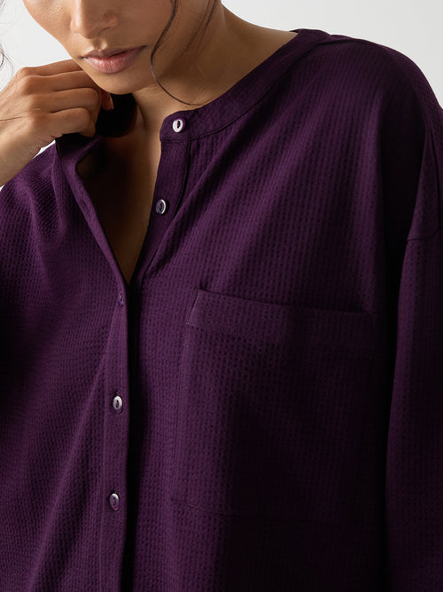 Purple Seersucker Cotton Knit Shirt