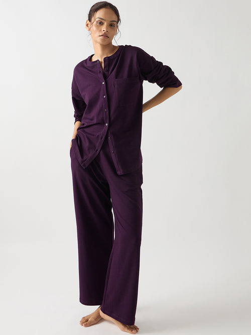 Purple Seersucker Cotton Knit Shirt