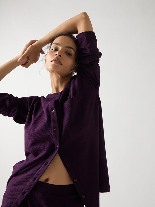 Purple Seersucker Cotton Knit Shirt