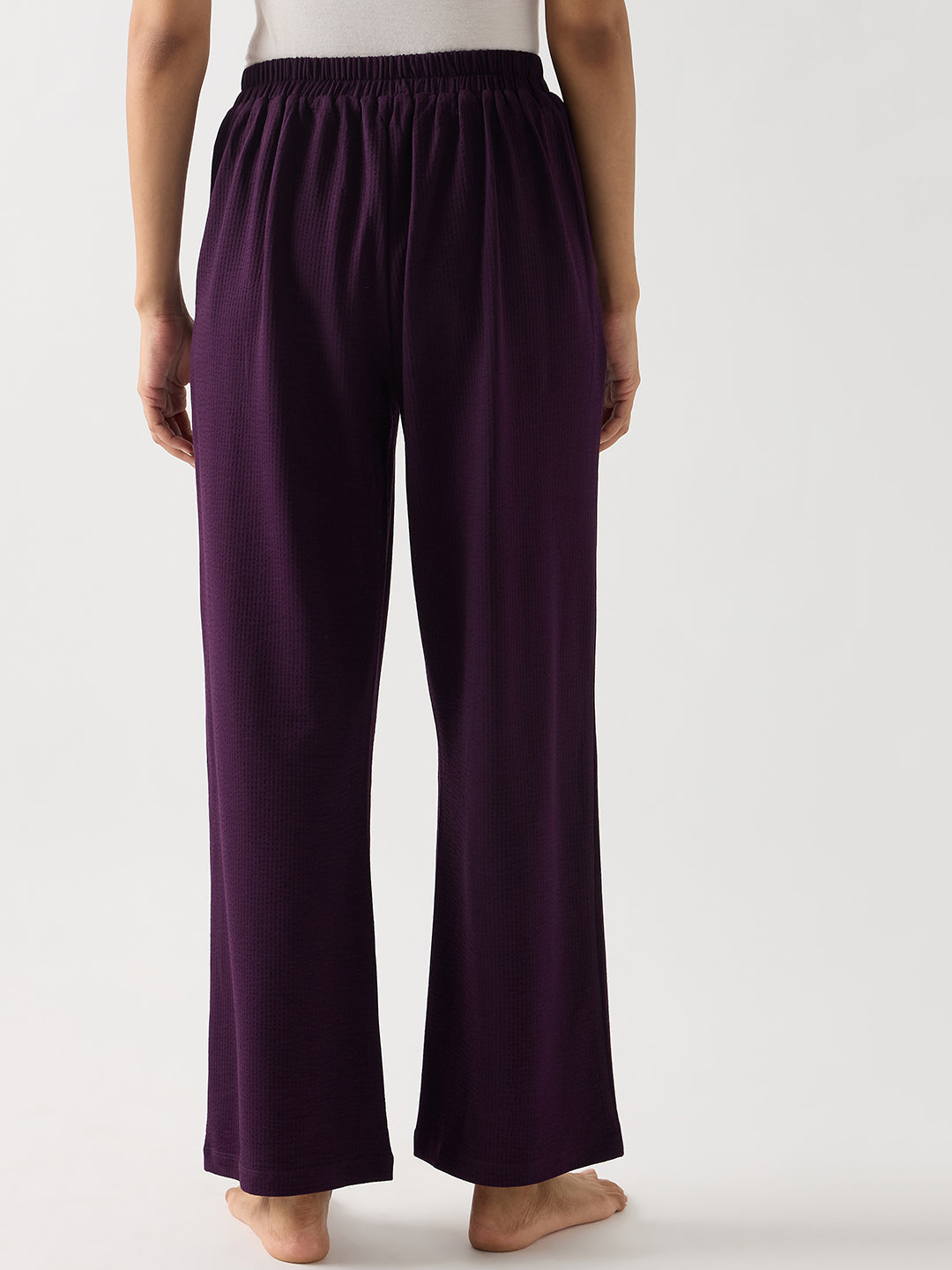 Purple Seersucker Cotton Knit Straight Pants