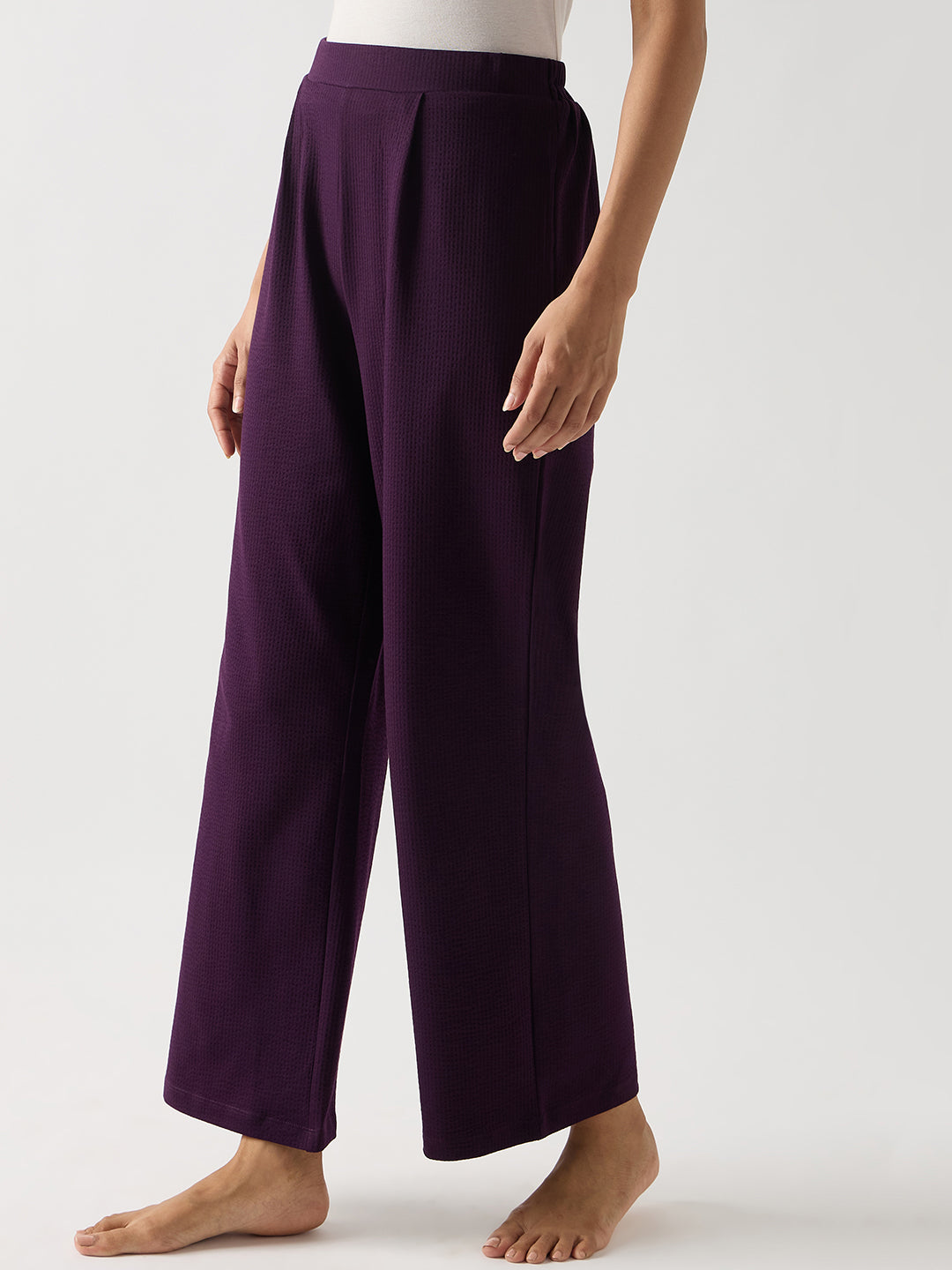 Purple Seersucker Cotton Knit Straight Pants