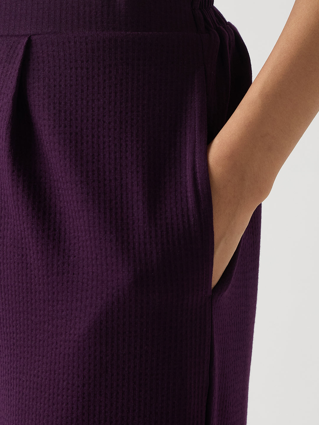 Purple Seersucker Cotton Knit Straight Pants