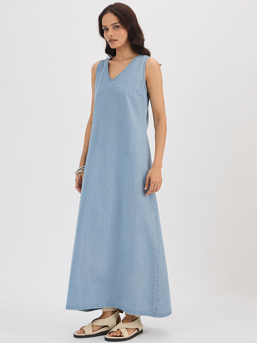 Light Blue Denim Maxi Dress