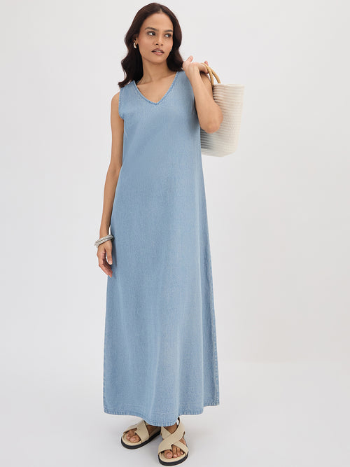Light Blue Denim Maxi Dress